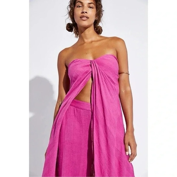 New Free People Banita Set Two Piece Pants Top Linen Blend in Pink Small - Picture 3 of 3